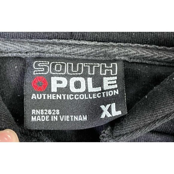 South Pole Hoodie Mens XL Black Pullover Logo Graphic Sweatshirt Y2K - Picture 3 of 7